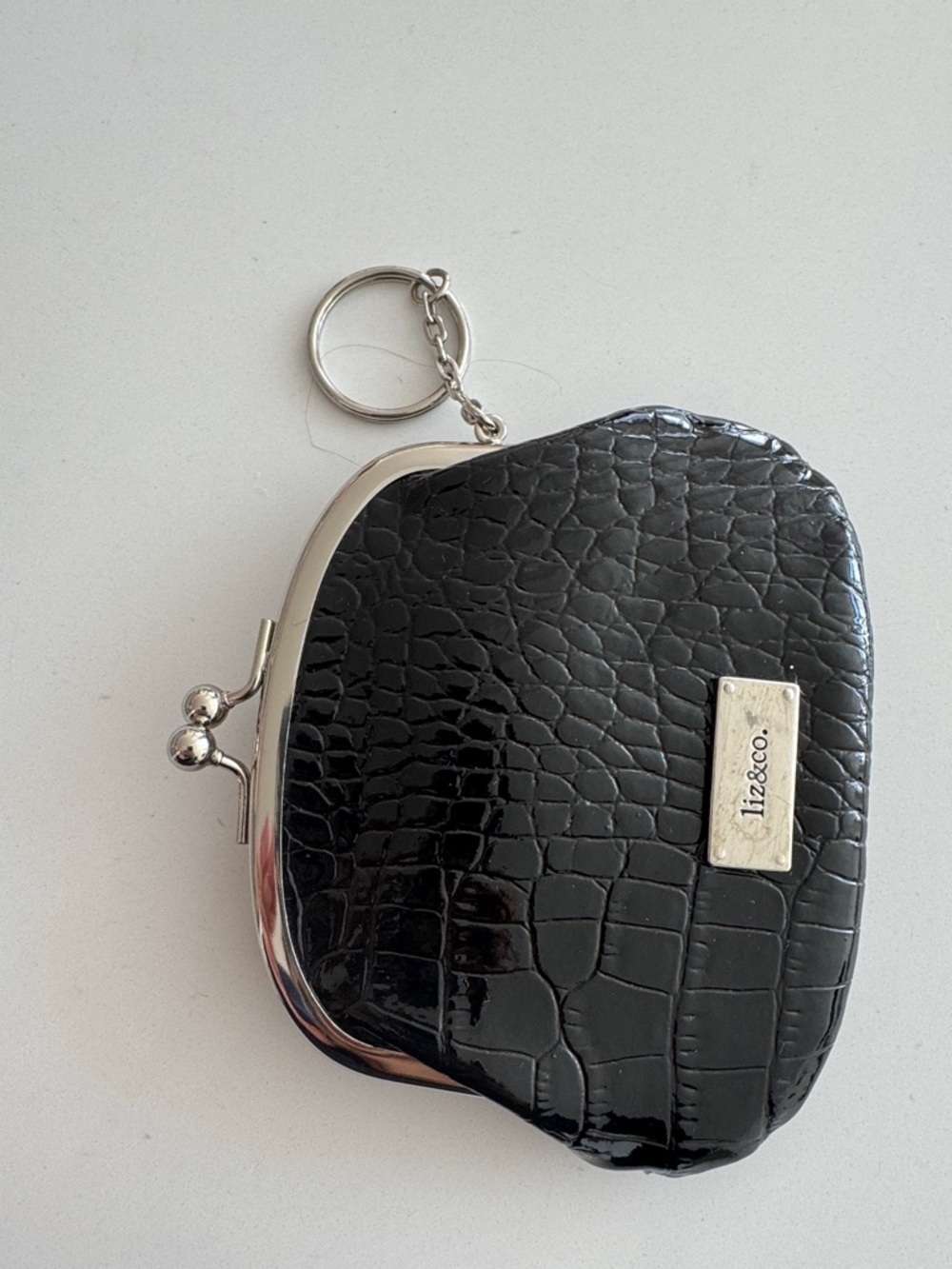 liz & co. Black Croc-Embossed Keychain Coin Purse